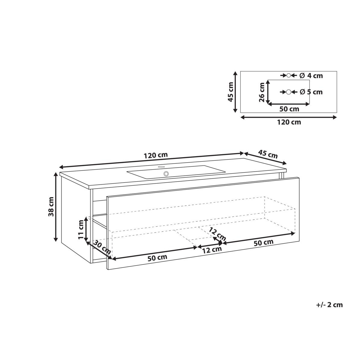 Szafka łazienkowa wisząca z umywalką MADIDI 120 cm Brązowy