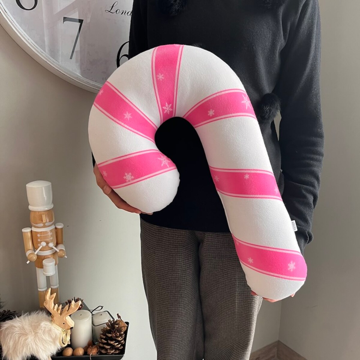 Poduszka duży cukierek Lizak Laska Świąteczna różowa