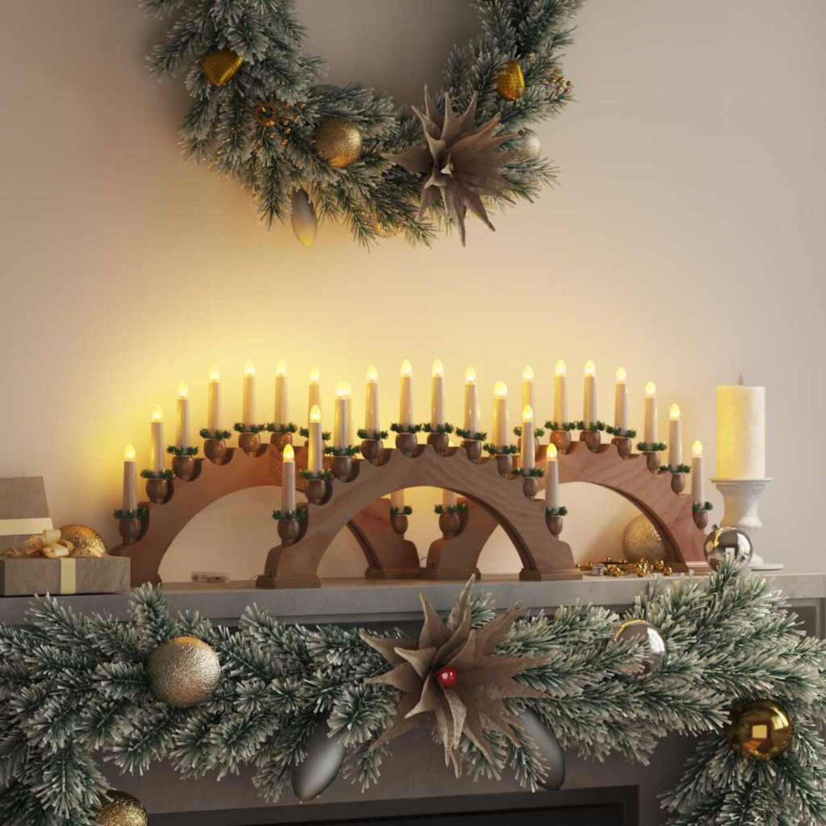 vidaXL Świąteczny Łuk Świec z 10 Świecami LED 3 pcs Brązowy