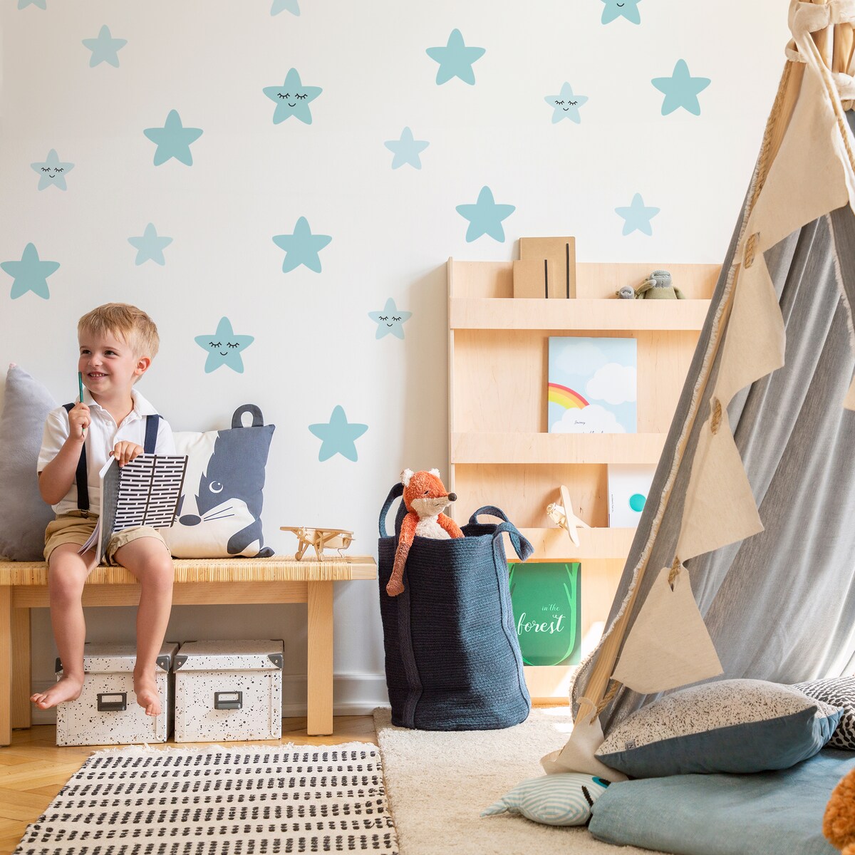 Naklejki Ścienne Dla Dzieci Niebieskie GWIAZDY Gwiazdeczki Styl Boho ZESTAW 120x60cm