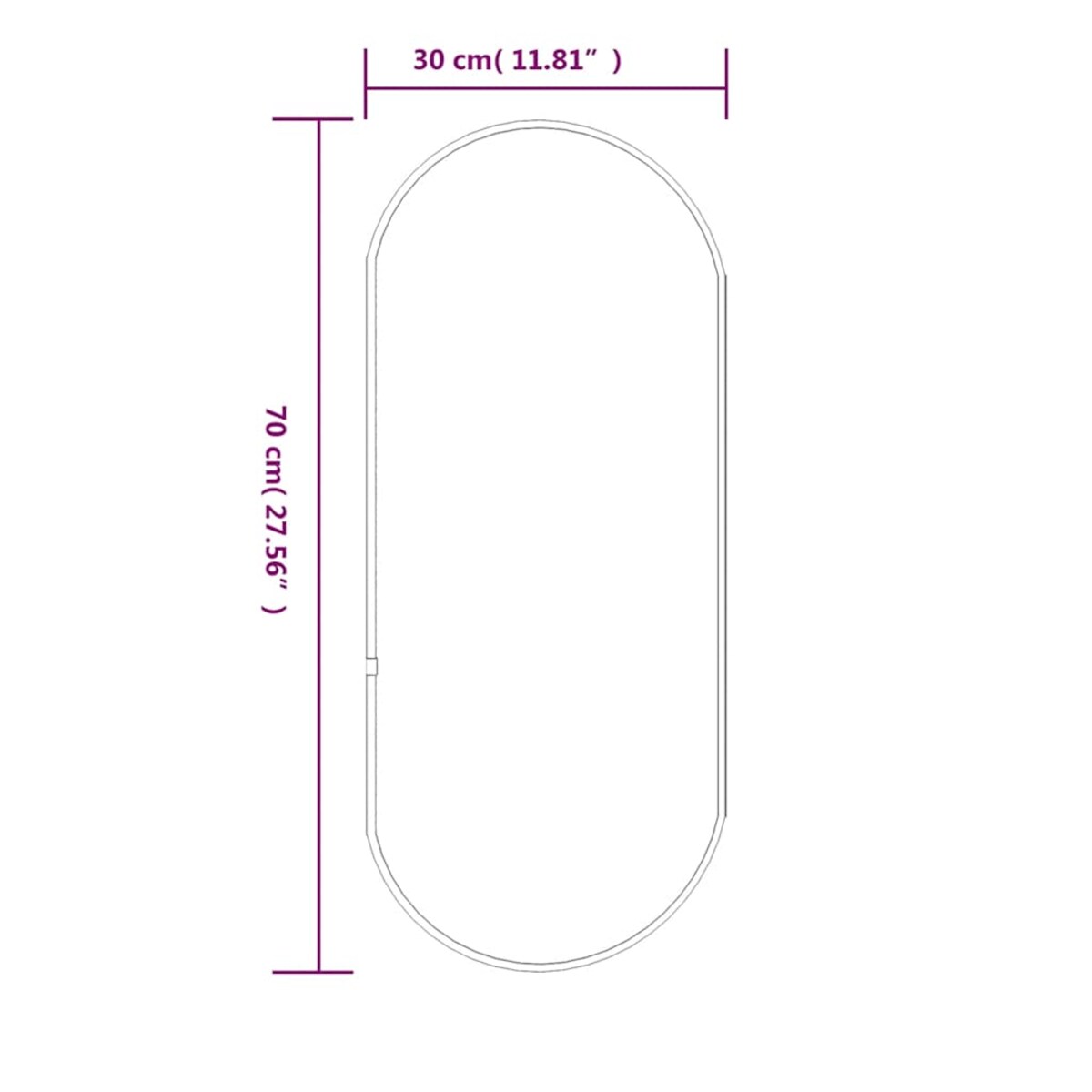 vidaXL Lustro ścienne, srebrne, 70x30 cm, owalne