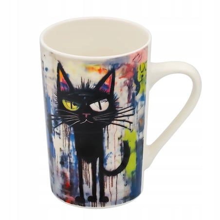 Kubek z uchwytem CZARNY KOCUREK na kawę herbatę czekoladę - prezent upominek dla koleżanki przyjaciółki żony babci mamy kobiety siostry niej