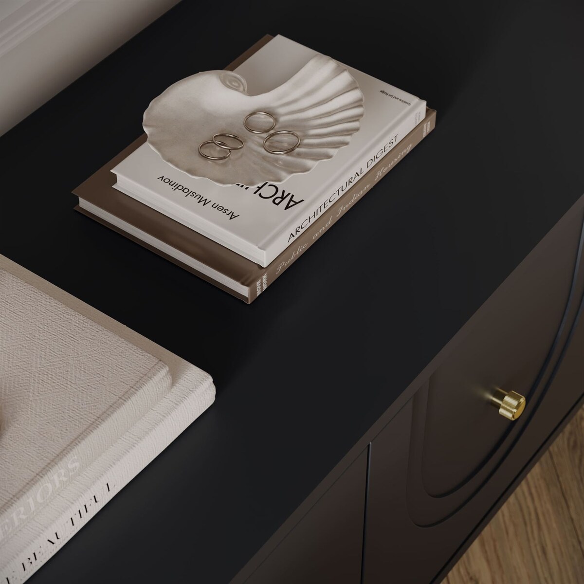 Szafka RTV LIBERTY na drewnianych nóżkach, czarna