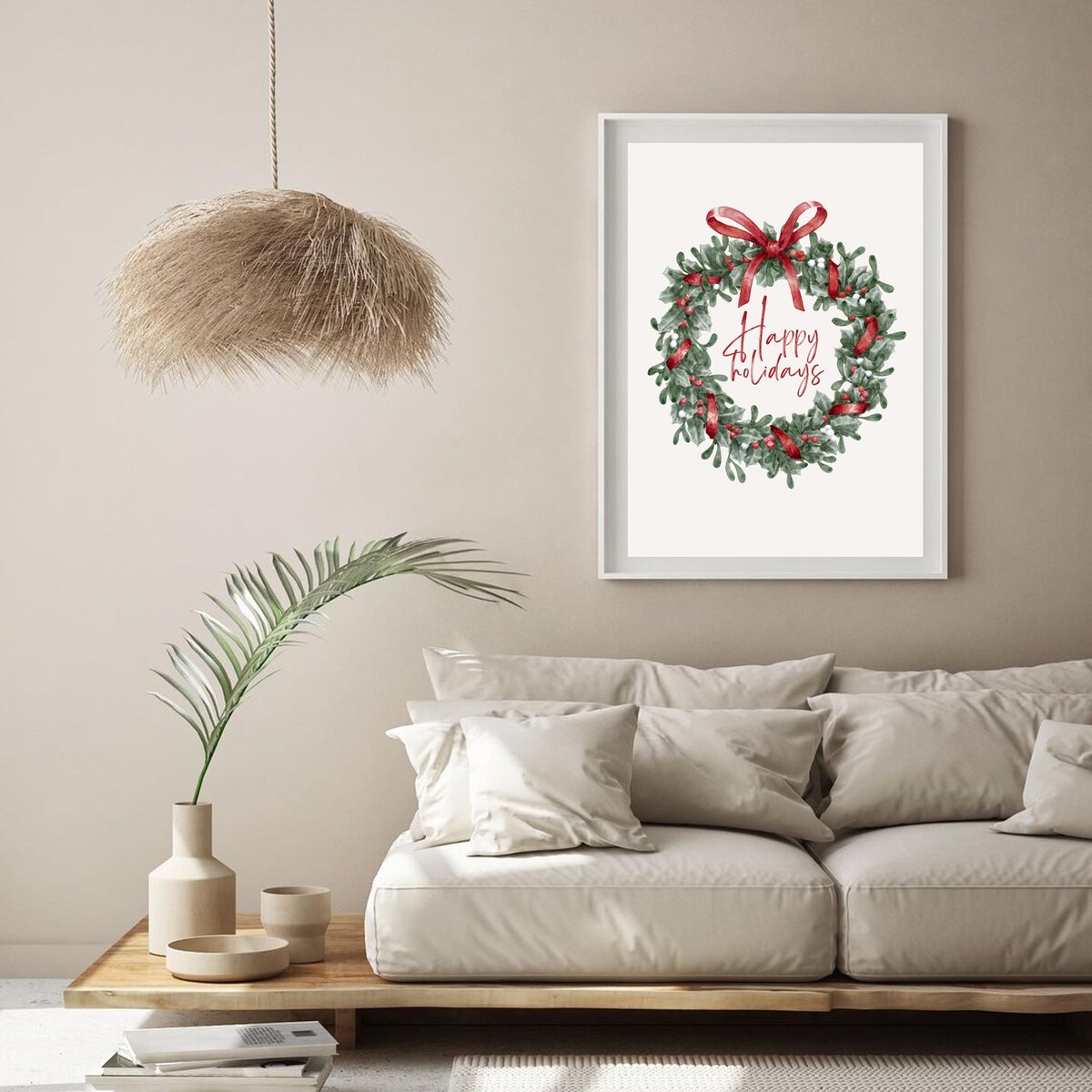 Poster Story, Plakat, Obraz - Wieniec Świąteczny Happy Holidays, wymiary 50 x 70 cm