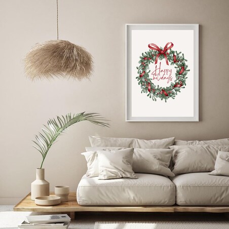 Poster Story, Plakat, Obraz - Wieniec Świąteczny Happy Holidays, wymiary 50 x 70 cm