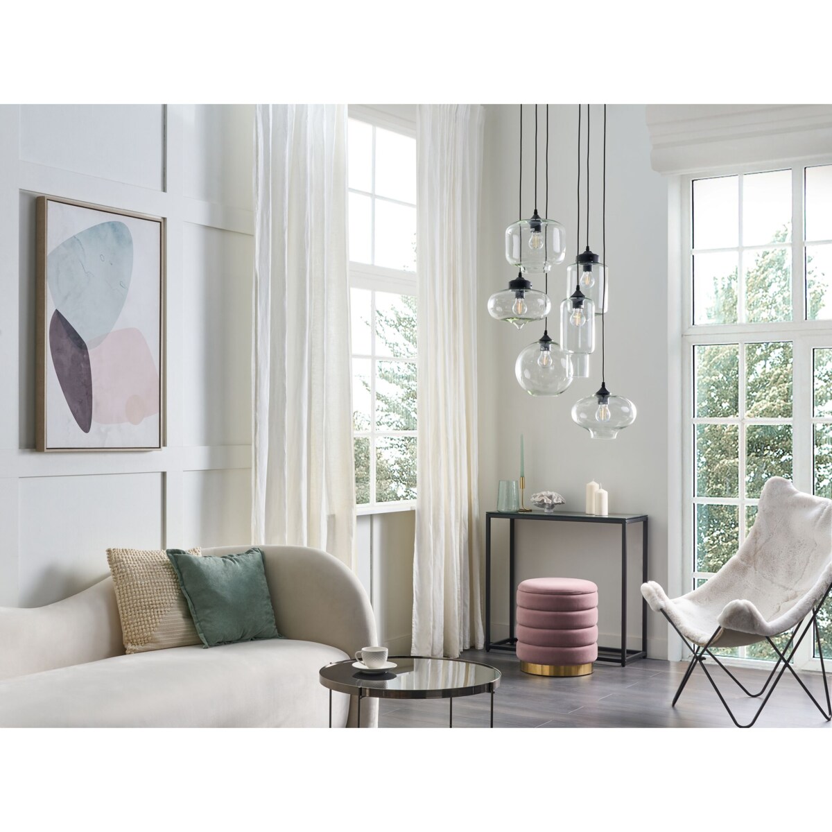 Lampa wisząca szklana 6-punktowa przezroczysta BEMBOKA