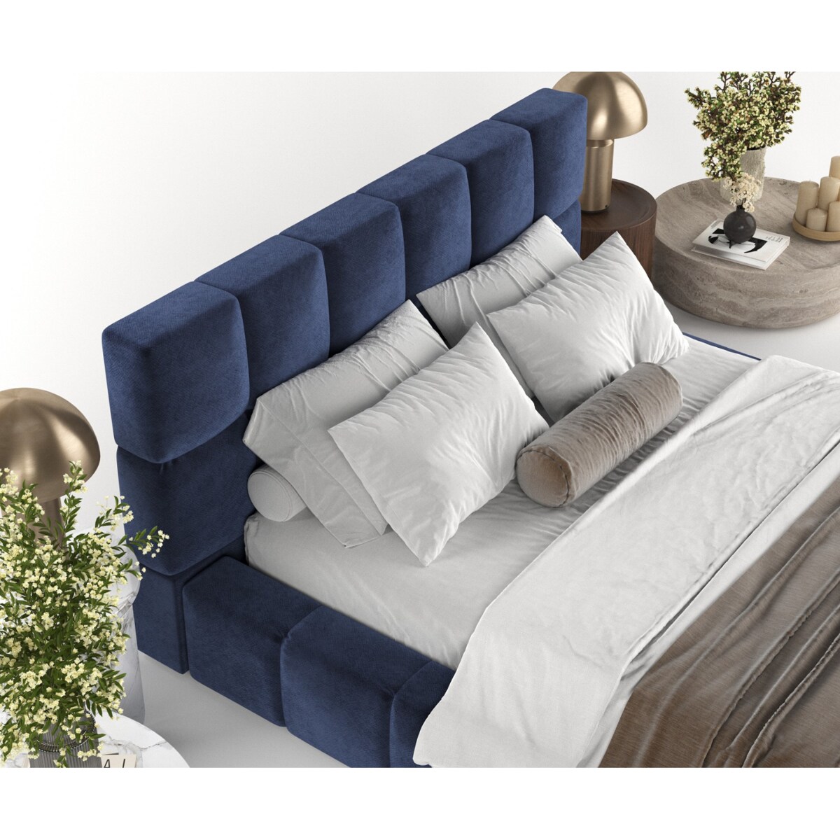 Łóżko tapicerowane PAROS 180x200 z pojemnikiem, Granatowy, tkanina Terra NW 79