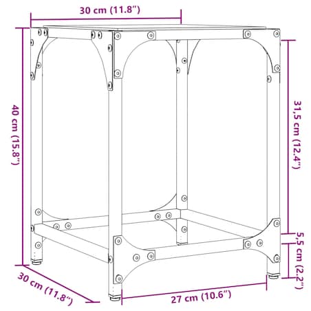 vidaXL Stolik kawowy z przezroczystym, szklanym blatem, 30x30x40 cm