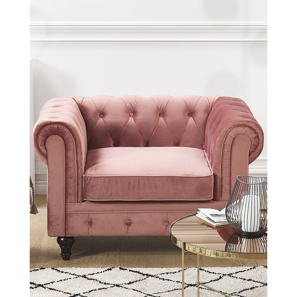 Fotel CHESTERFIELD Welur Różowy