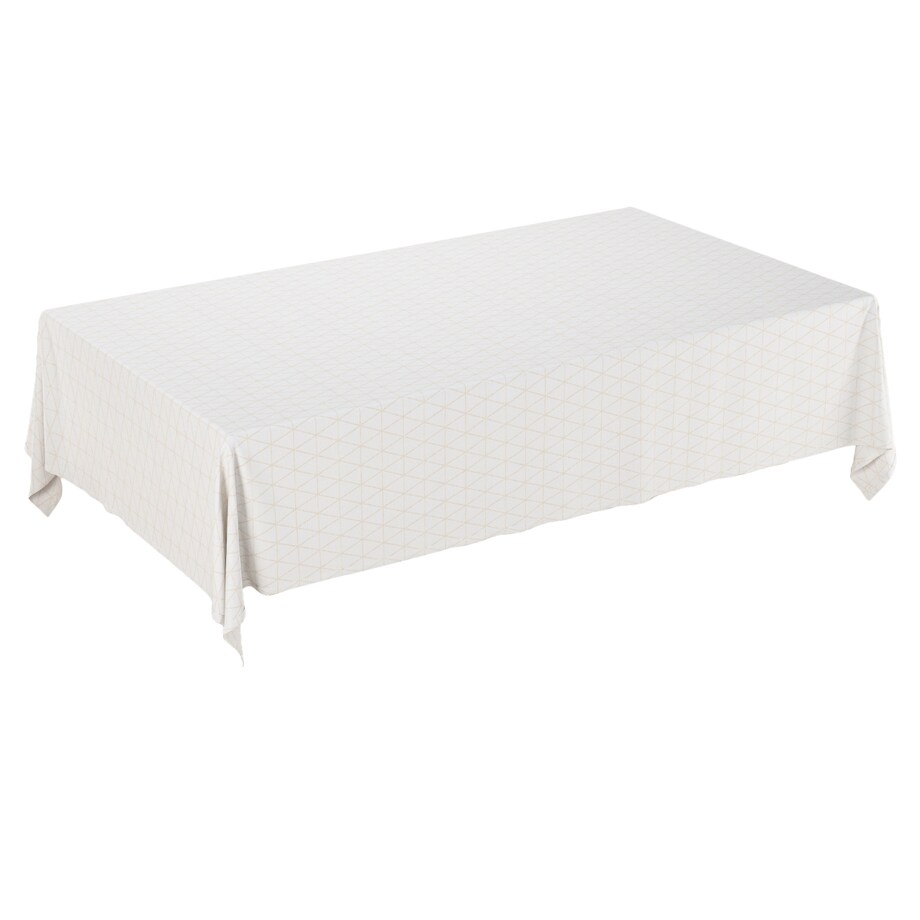 Obrus prostokątny 130 x 160 cm beżowe trójkąty na kremowo-białym tle