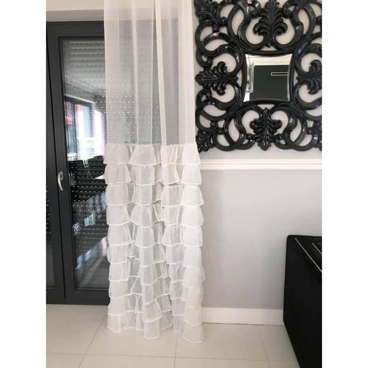 Firana "half" z falbanami od dołu | 140x250 przelotki | biała