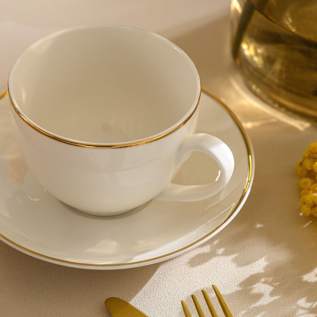 KONSIMO AD BELLA, Filiżanka do kawy ze spodkiem 6 szt., kolor ecru/złoty