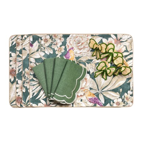 Podkładki dwustronne z motywem liści i ptaków Emerald & Mirha – komplet 6 szt.