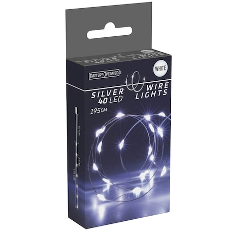 Lampki Druciki 40 Led Na Baterie Boże Narodzenie Zimna Biel 195 Cm