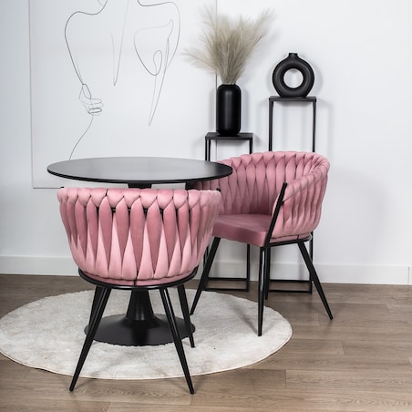Krzesło tapicerowane do salonu glamour welurowe plecione różowe