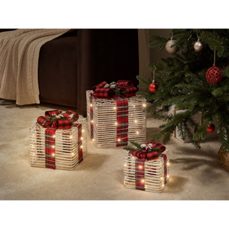 Zestaw 3 dekoracji świątecznych LED MANGEN Prezenty świąteczne 20/25/35 cm Złamana biel