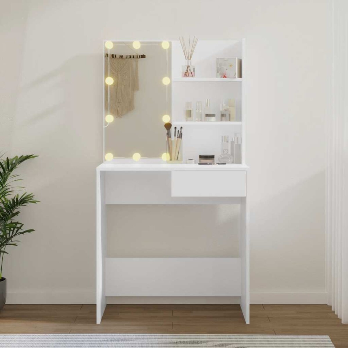 vidaXL Toaletka z oświetleniem LED, biała, 74,5x40x141 cm