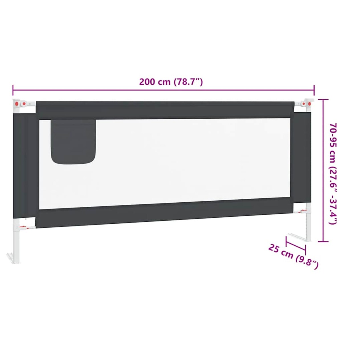 vidaXL Barierka do łóżeczka dziecięcego, ciemnoszara, 200x25 cm