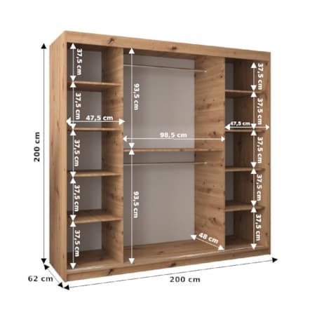 Szafa przesuwna Garderoba PROMO T3 200 artisan/czarny