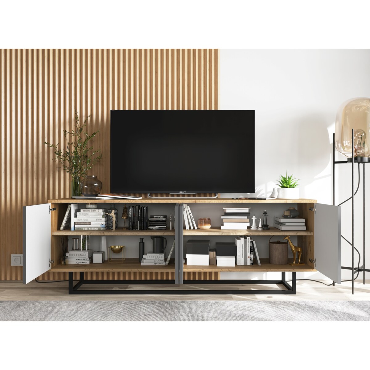 Industrialna Szafka RTV Loft Komoda RTV Dąb Wotan Grafit MAT 150 cm