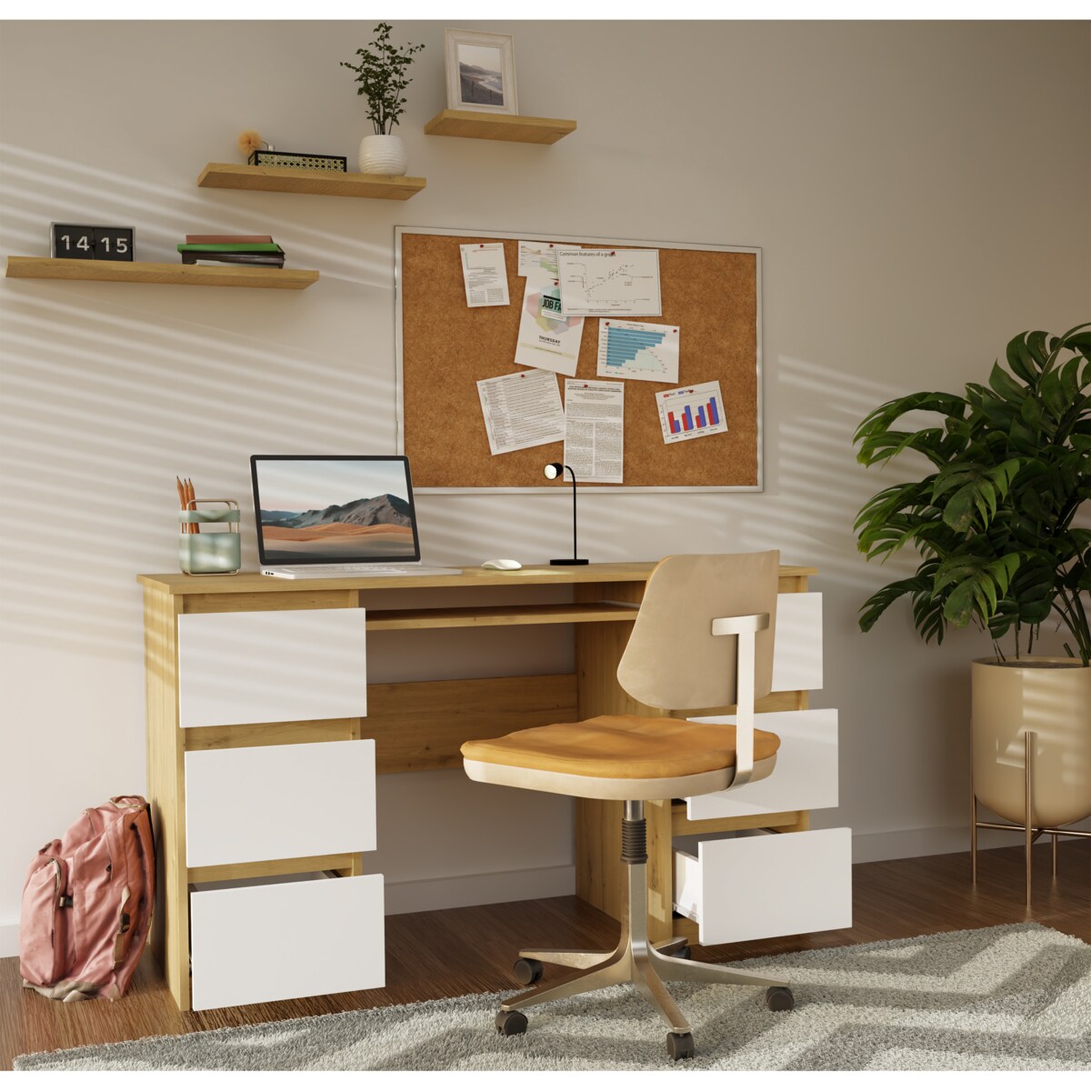 Biurko Topeshop Kuba Dąb Artisan Biel