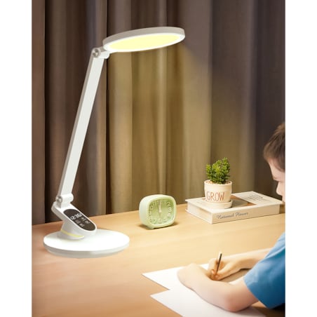 Lampka Biurkowa Szkolna Na Biurko Stołowa Led Trzy Barwy Do Pracy Z Zegarem