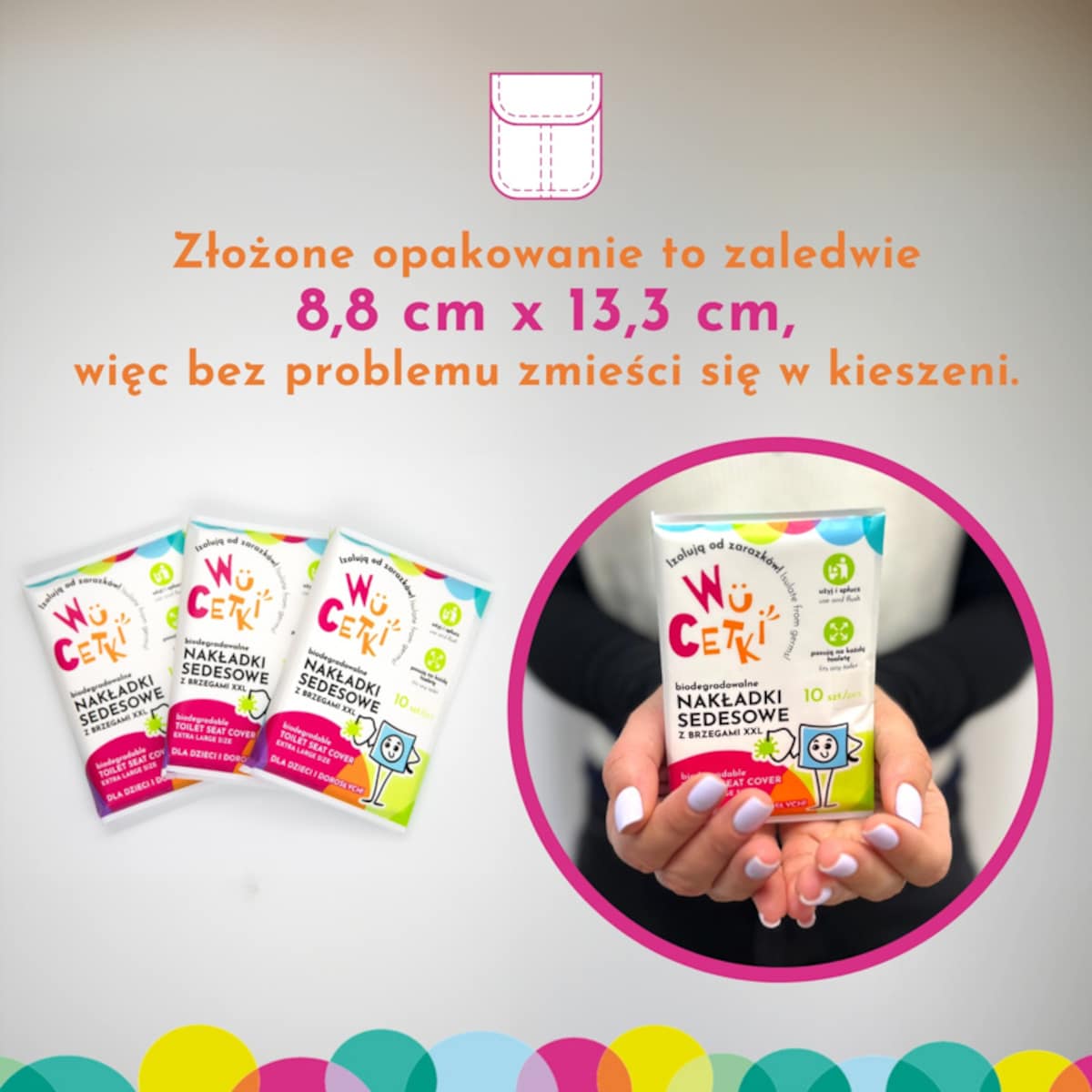Jednorazowe papierowe nakładki na toaletę z wygodnymi brzegami XXL dla dzieci i dorosłych 6opak. po 10 szt., WuCetki
