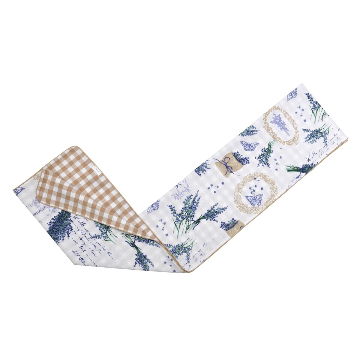 Dwustronny bieżnik Lavender & Beige Gingham – 50 × 220 cm