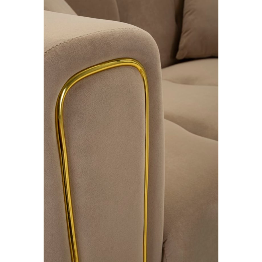 Sofa Alma, kolor szary i złoty, poliester, drewno eukaliptusowe, drewno sosnowe, sklejka i metal, 81 x 155 x 71 cm, do salonu, Mauro Ferretti