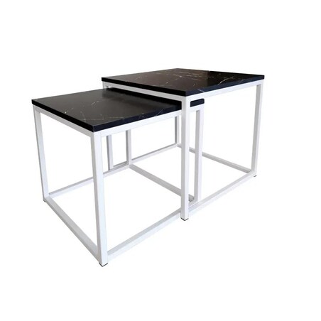 Stolik kawowy 2w1 CUBE marmur czarny/biały