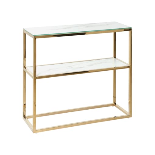 Konsola szklana efekt marmuru biało-złota AZUSA