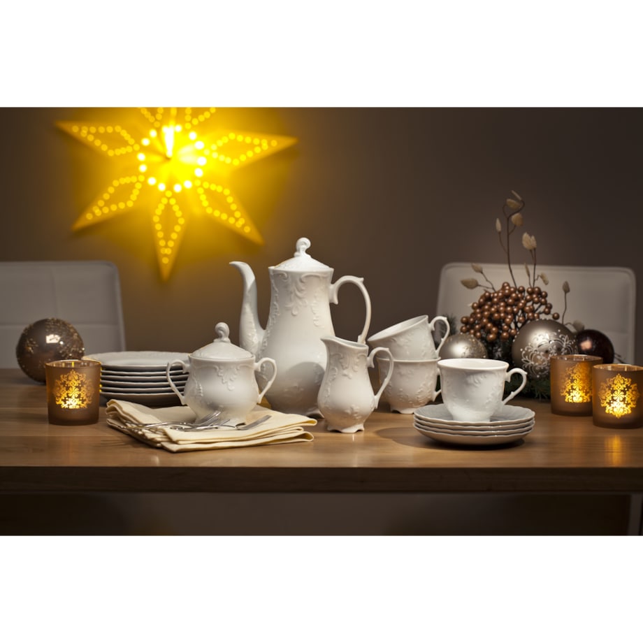 Garnitur do kawy dla 6 osób 21 el. Rococo Maria białe 0001