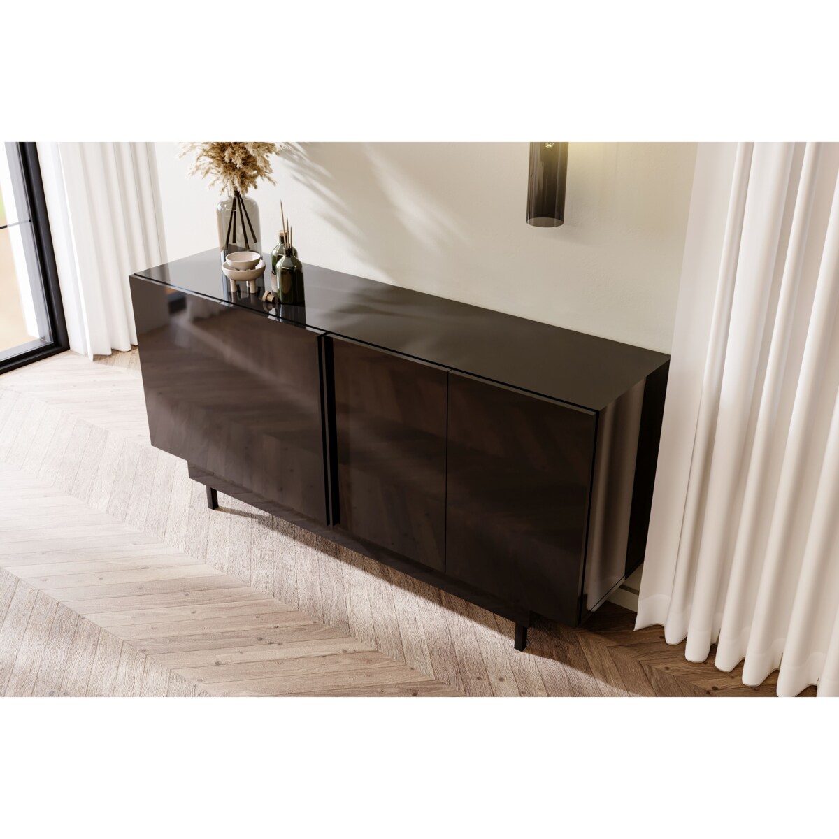 Elegancka czarna komoda Dancan ARTEMISA ze złotymi dodatkami