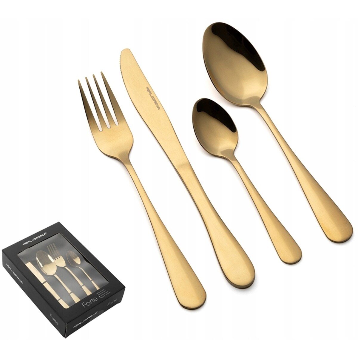 KOMPLET ZŁOTE SZTUĆCE DLA 4 osoby 16 ele widelec nóż łyżka