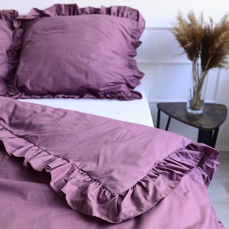 Pościel Bawełniana Z Falbanką Zestaw Komplet Do Sypialni Retro Róż 160X200 Cm + 2 Poduszki 70X80 Cm