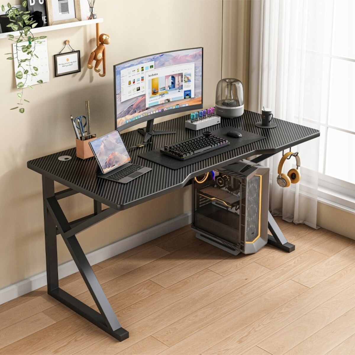 Biurko Gamingowe Stół Dla Gracza Nowoczesne Komputerowe Czarne Loft 120 Cm