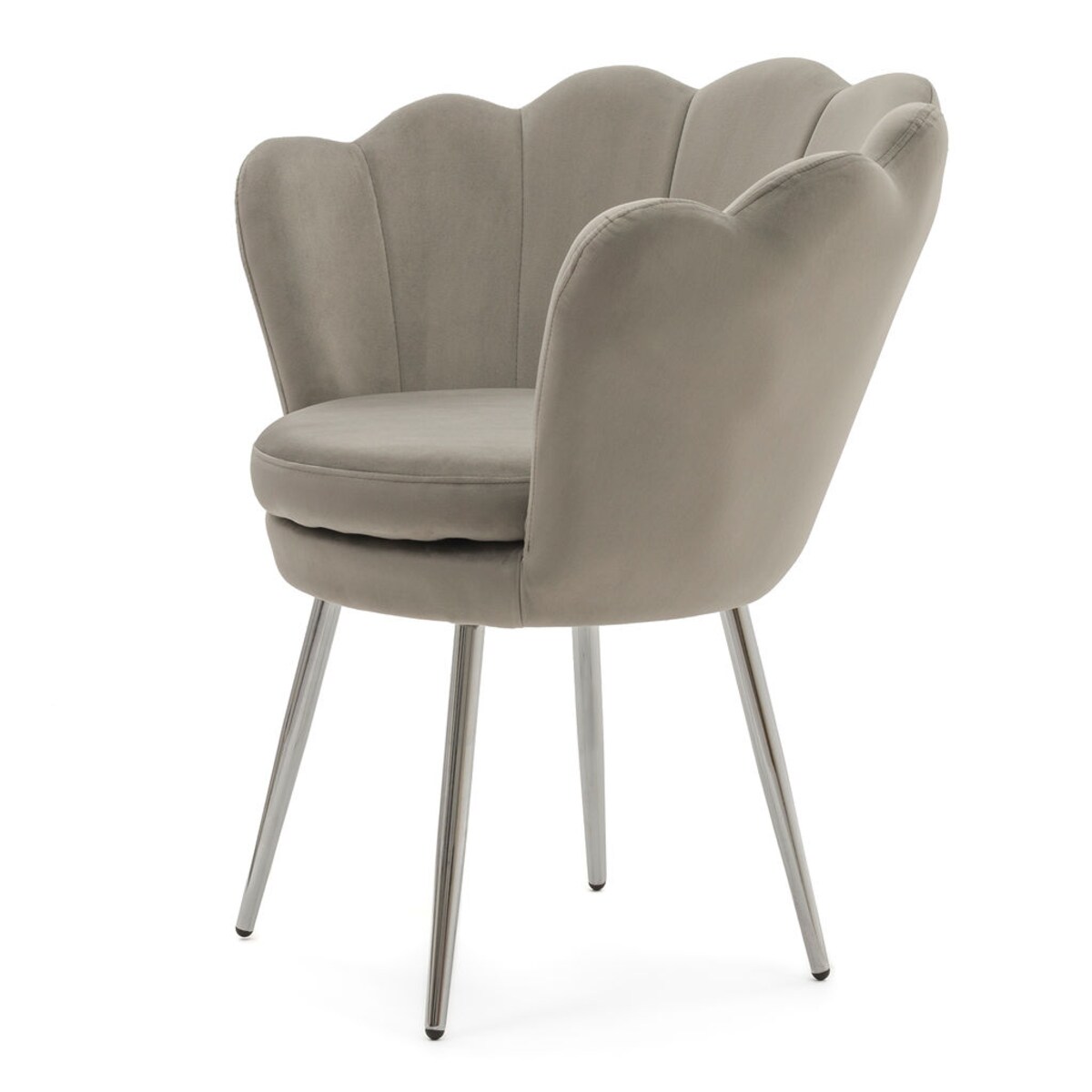 KRZESŁO TAPICEROWANE WELUROWE KOLOR SZARY SHELL NOGI CHROME STYL GLAMOUR