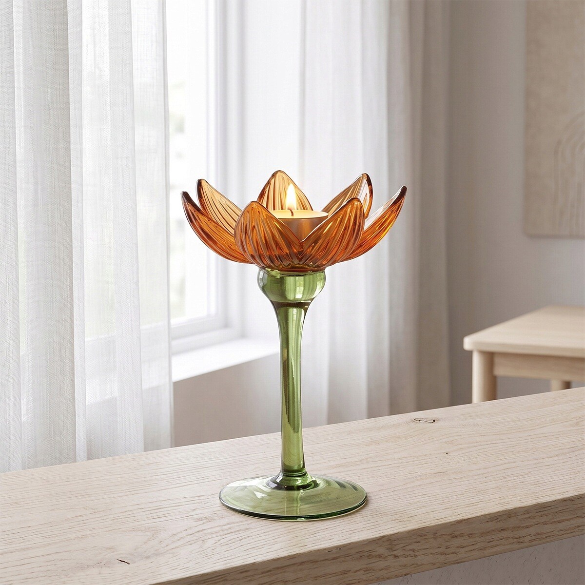 ŚWIECZNIK NA TEALIGHT STÓŁ OKNO TEALIGHTY SZKLANY KWIAT DEKORACJA 16cm