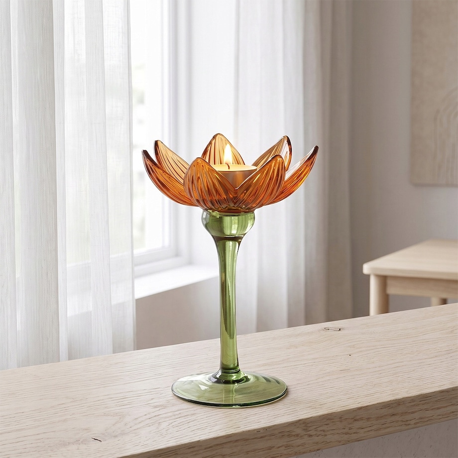 ŚWIECZNIK NA TEALIGHT STÓŁ OKNO TEALIGHTY SZKLANY KWIAT DEKORACJA 16cm