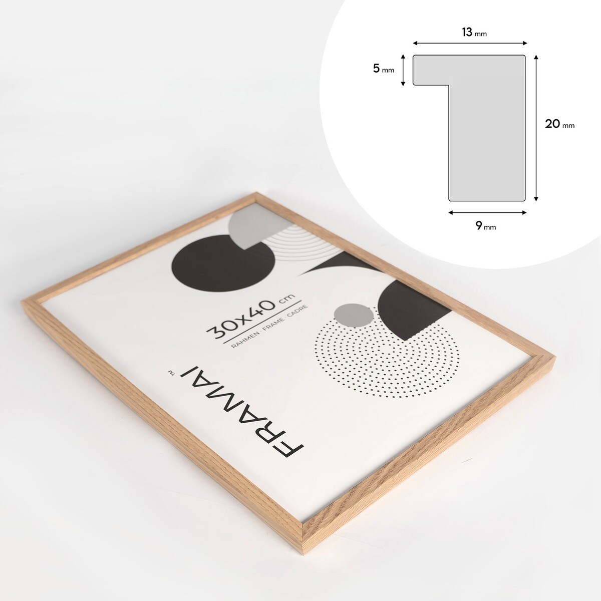 Ramka na zdjęcia 30x40 cm ramka drewniana dębowa naturalna foto ramka z litego drewna dębowego prostokątna OAK FRAMAI