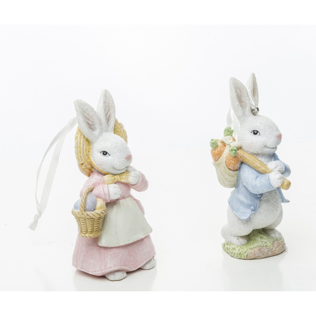 Dekoracja - Zawieszki 2 króliczki ogrodniczki 10x3,5x5 cm