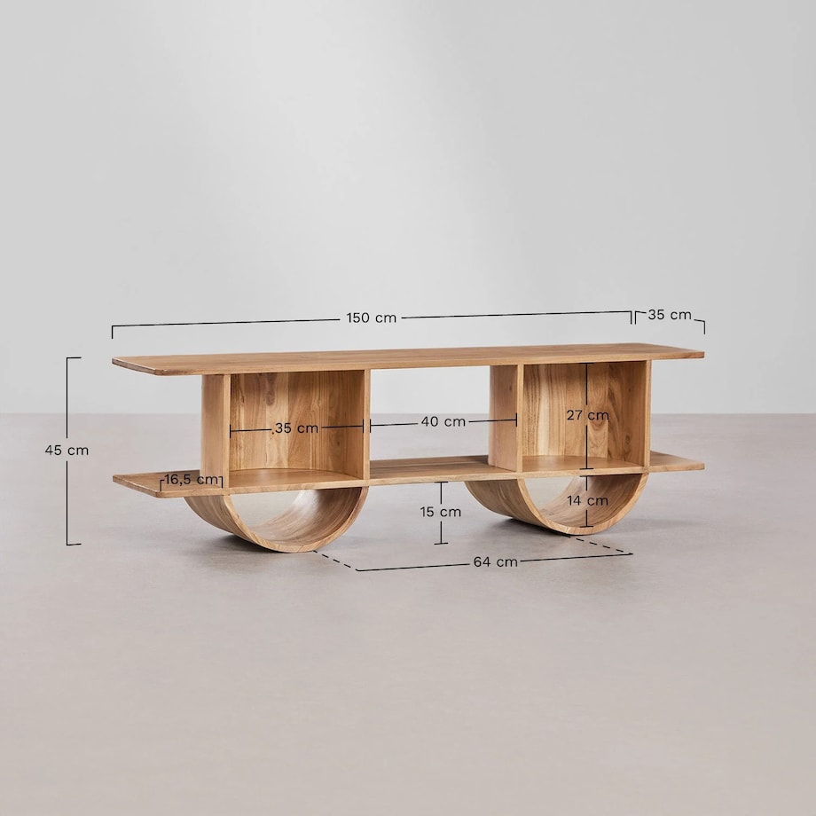 Szafka RTV z drewna akacjowego 150x35 cm Flin, ciemnobrązowa