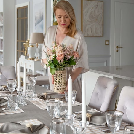 Bieżnik w drobną kratę Beige Gingham – 50 × 150 cm