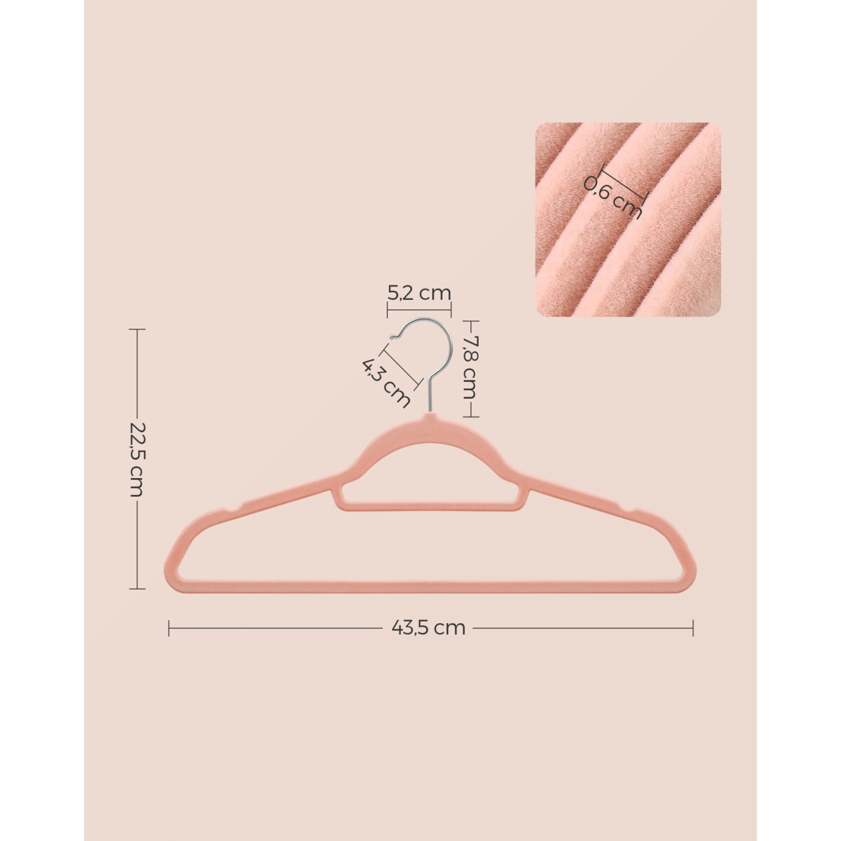 Wieszaki Welurowe Na Ubrania Komplet 20Szt Różowy