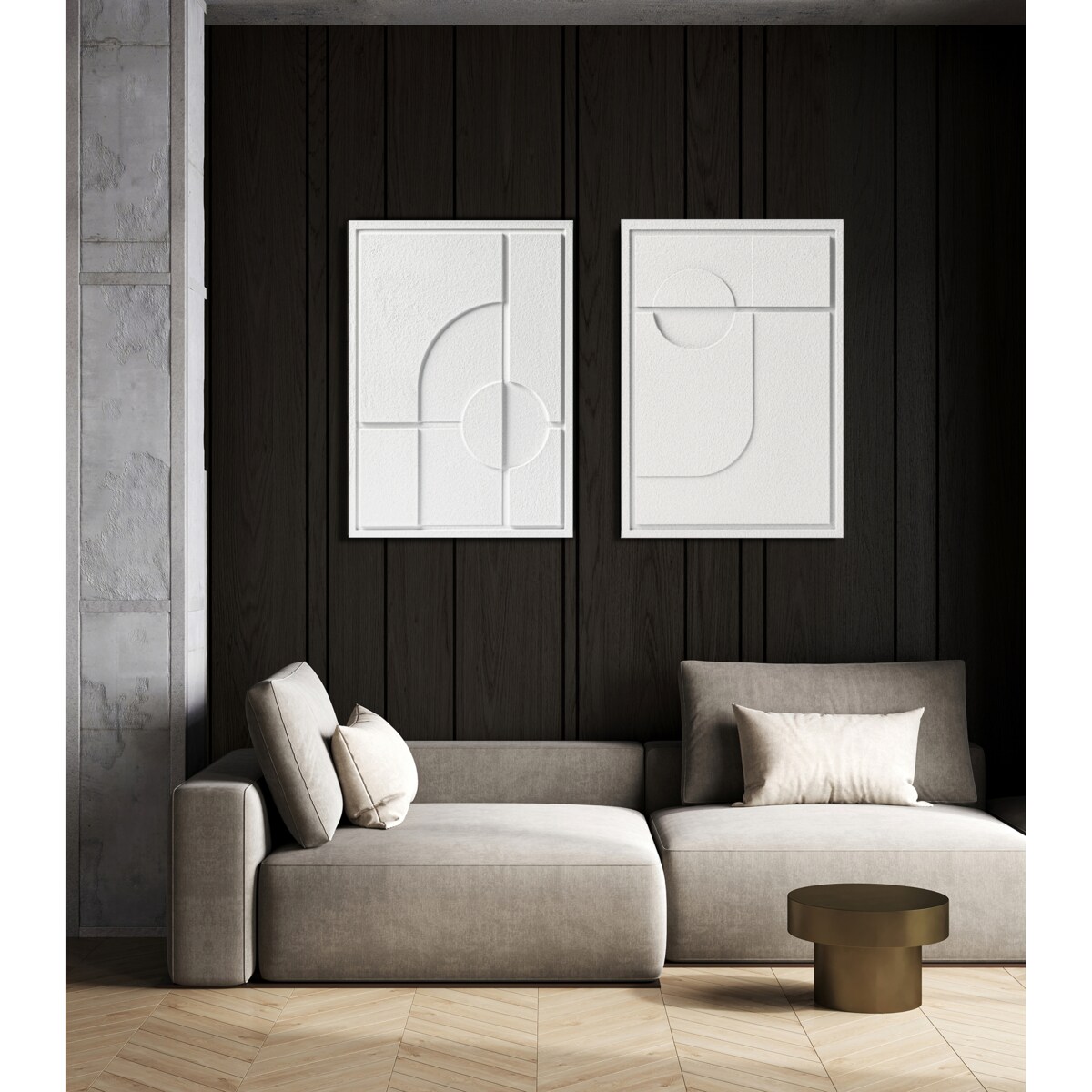 Zestaw 2 Obrazy 3D 50x70cm Geometric – Dekoracje ścienne z Tynku Naturalnego, Bianco, Minimalistyczne Reliefy