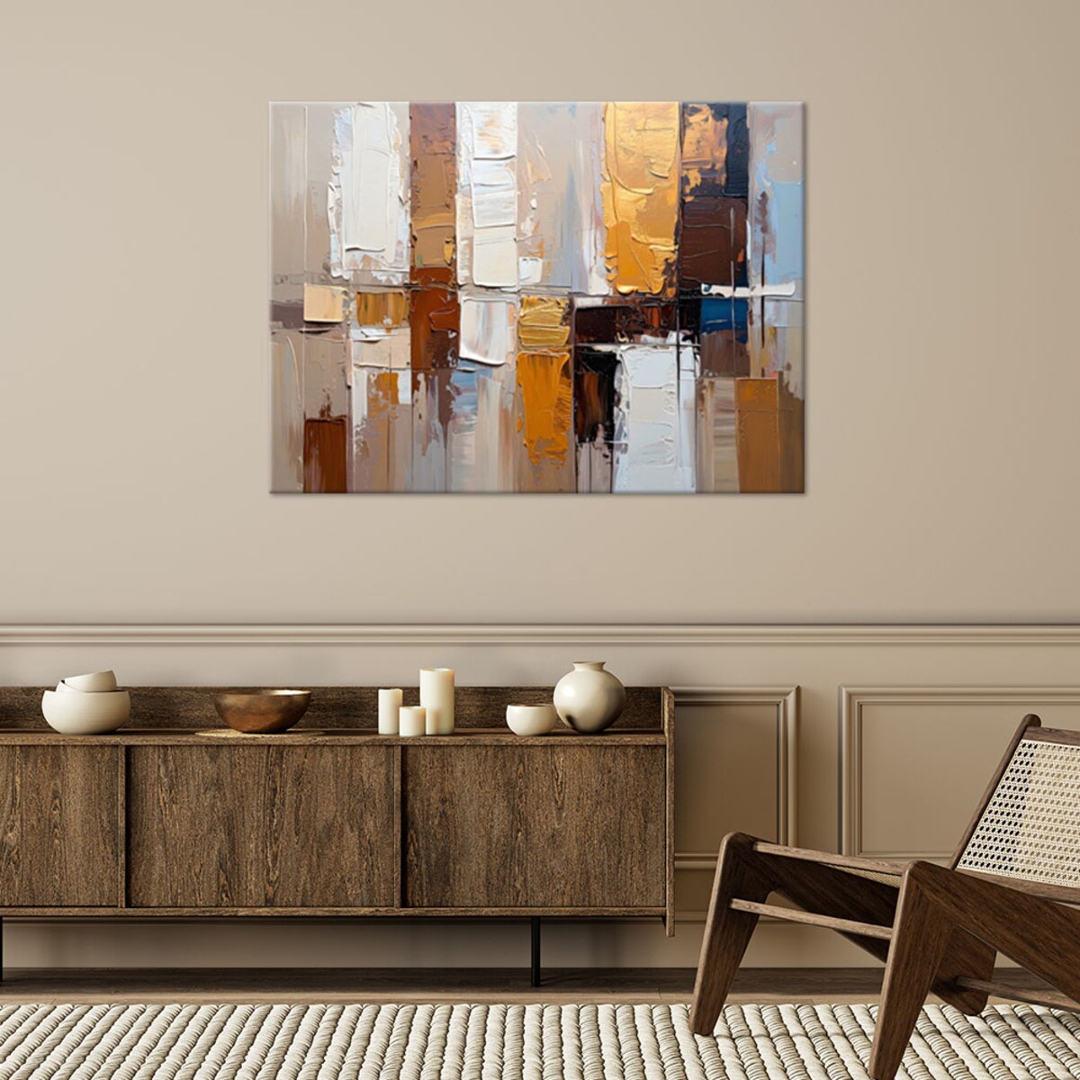 Feeby Obraz nowoczesna, Abstrakcja imitacja farby w kolorach beżu 90x60