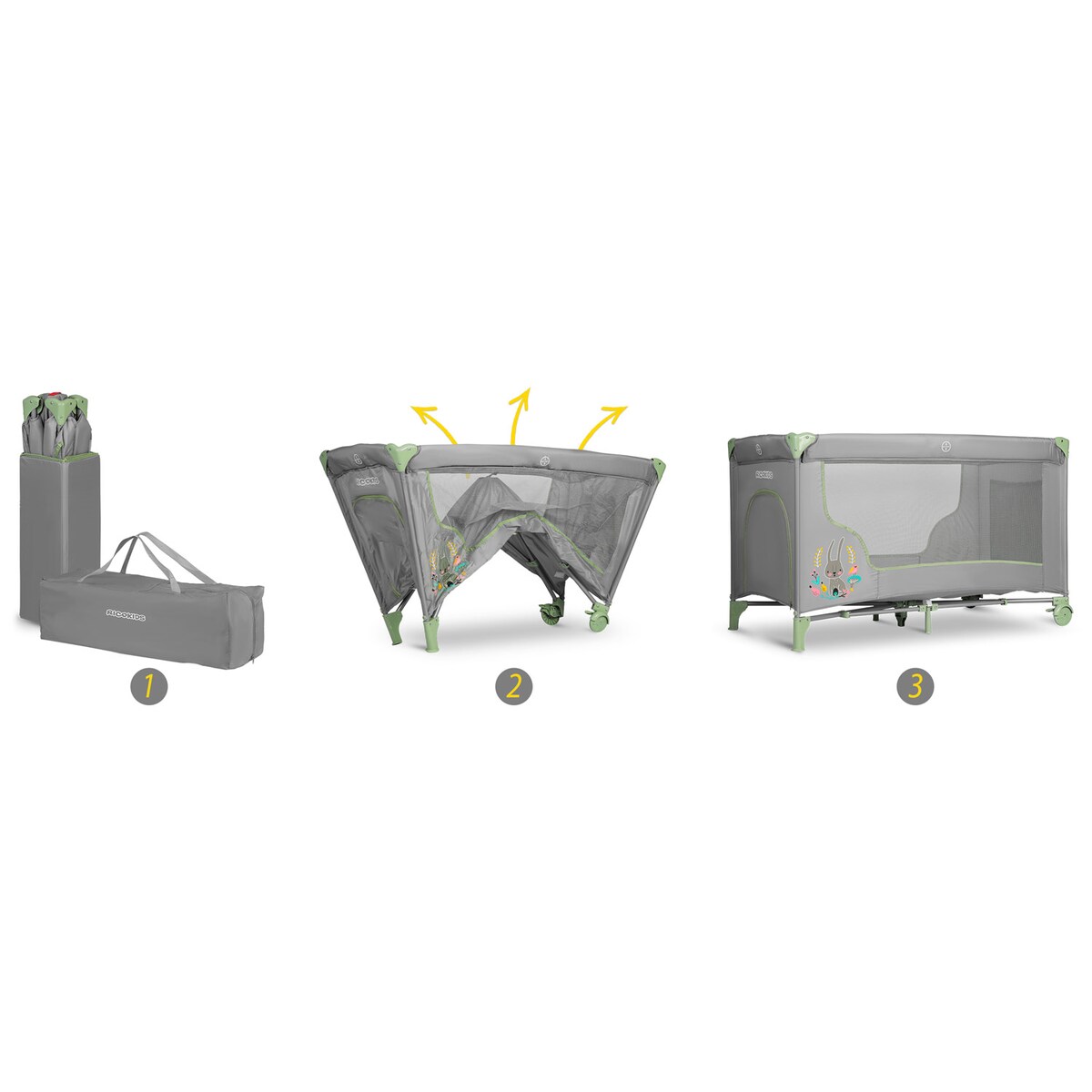 Łóżeczko turystyczne dla dziecka składane podróżne kojec Ricokids + materac + torba