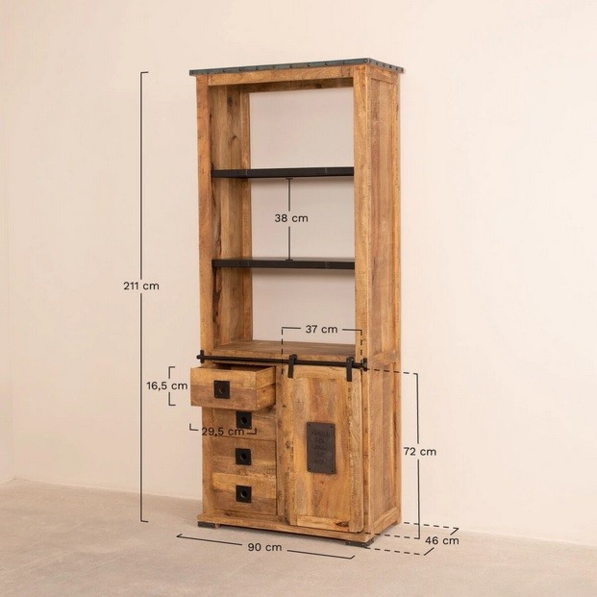 Regał z szufladami drewno mango Elei 211 cm