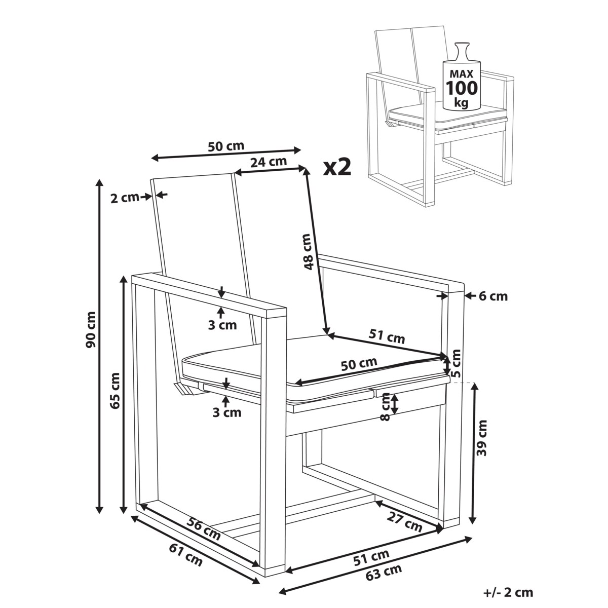 Zestaw 2 krzeseł ogrodowych z poduszkami AZZANELLO Drewno akacjowe Złamana biel