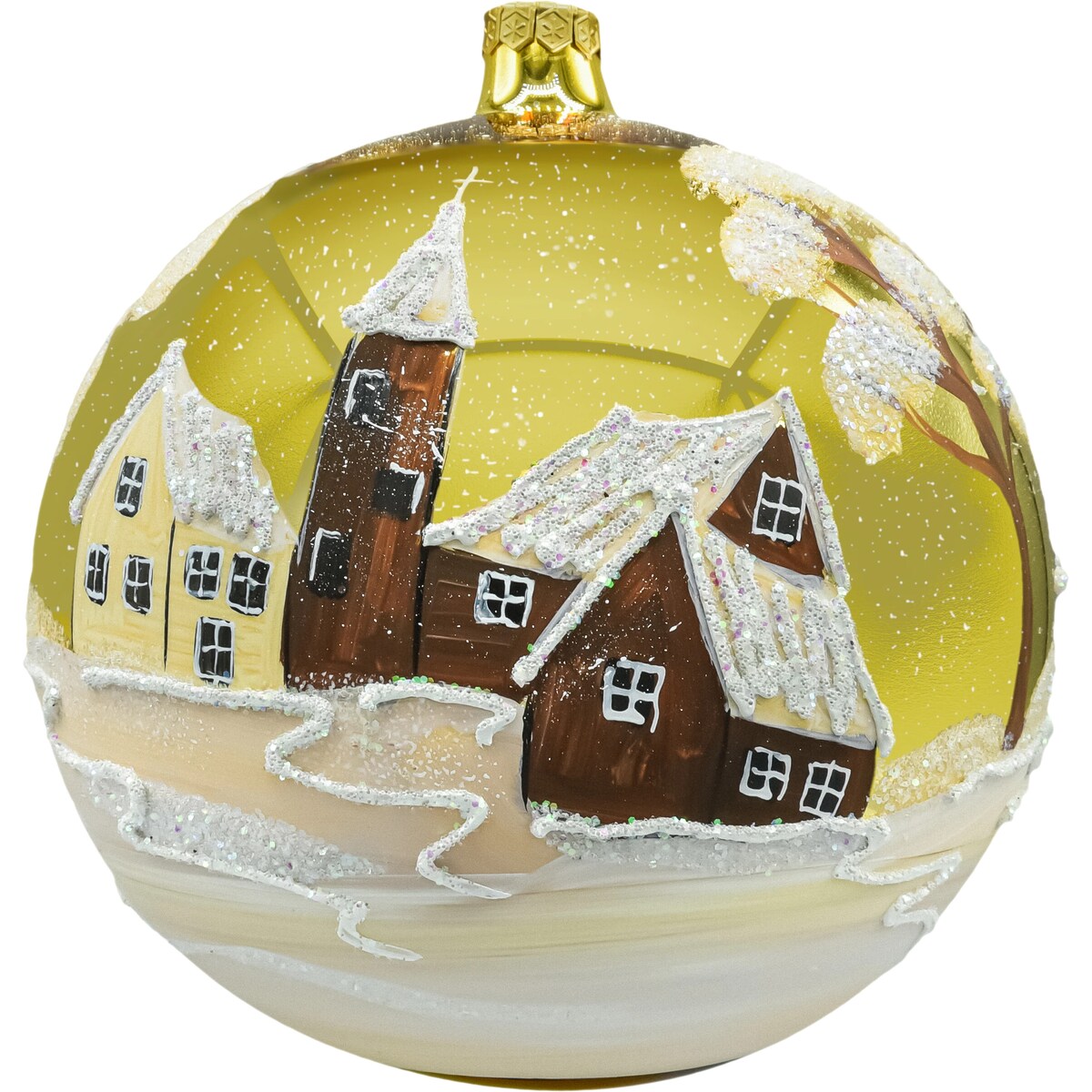 Bombka okrągła duża: Zimowe miasteczko z bałwanem